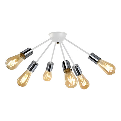 Plafon Araña Explosión 6 Luces Blanco Cromo Vintage Deco E27 Blanco Con Cromo