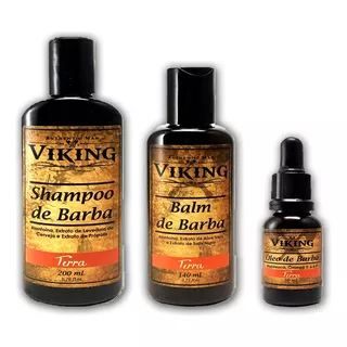 Óleo De Barba Kit Original Viking Shampo, Balm Linha Terra
