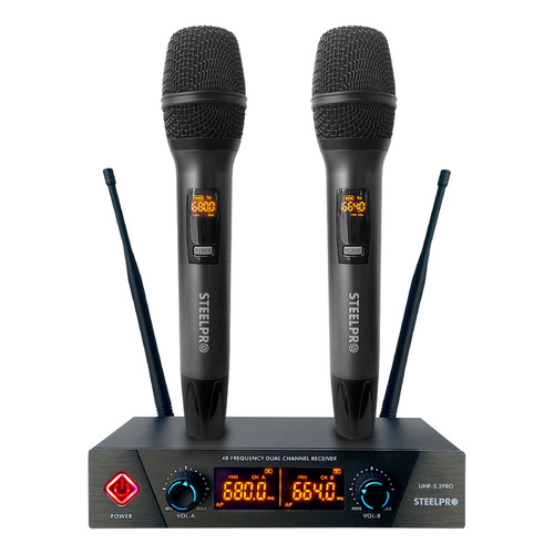 Steelpro Set Profesional 2 Micrófonos Inalámbricos Uhf 70m Color Negro