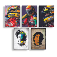 Kit 5 Quadros Decorativos Ayrto Senna  Artistico A4