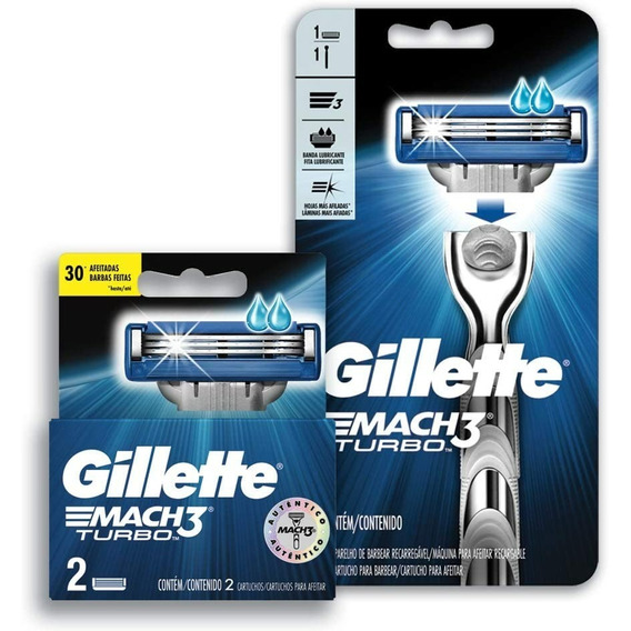 Rastrillo Gillette Mach3 Turbo + 2 Repuestos Mach3 Turbo