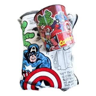 Kit Balde+manta Marvel Comics Vingadores Avengers Cor Cinza Desenho Do Tecido Herois Marvel