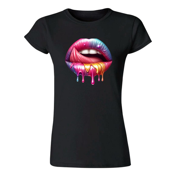 Playera Mujer Labios Psicodélico 000109n