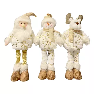 3 Monos Patas Larga Pascuero Reno Mono Nieve Muñecos Navidad Color Dorado Premium