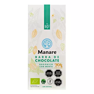Barra De Chocolate Con Menta 70% Cacao - Manare 100g