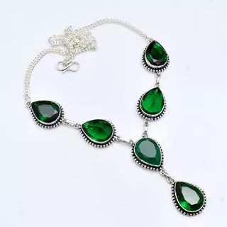 Collar Con Cuarzo Verde, Plata Hindu 925