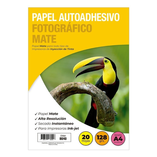 Papel Fotografico Adhesivo Mate 128gr A4 X 20 Hojas - 8040 Color Blanco