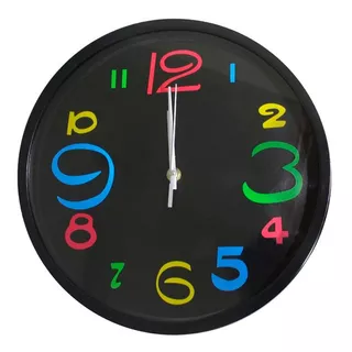 Relógio De Parede Decorativo Colorido Sala Escritório 31cm Cor Da Estrutura Preto Cor Do Fundo Preto