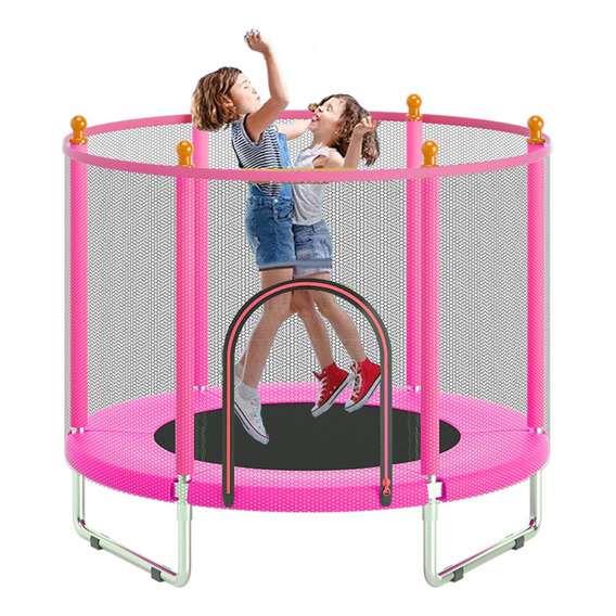 Trampolin Ninos Infantil 1.5m Diametro Con Red Seguridad Lona De Salto Rosa Cobertor De Resortes Rosa