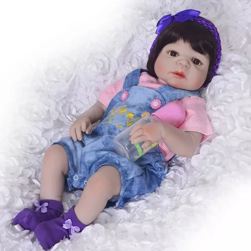 Boneca Bebê reborn menina 100% silicone pode dar banho criança