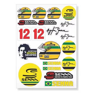 20 Stickers Calcos Calcomanias Ayrton Senna Casco Firma Logo