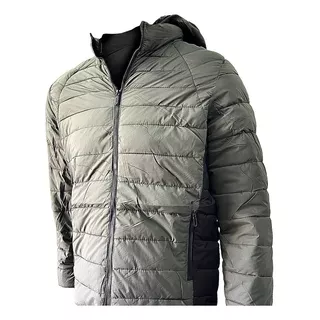 Campera Puffer Inflada Combinada Negro/gris V - Hombre