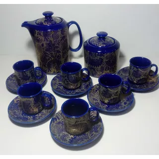 Conjunto Para Café Em Porcelana Azul Cobalto