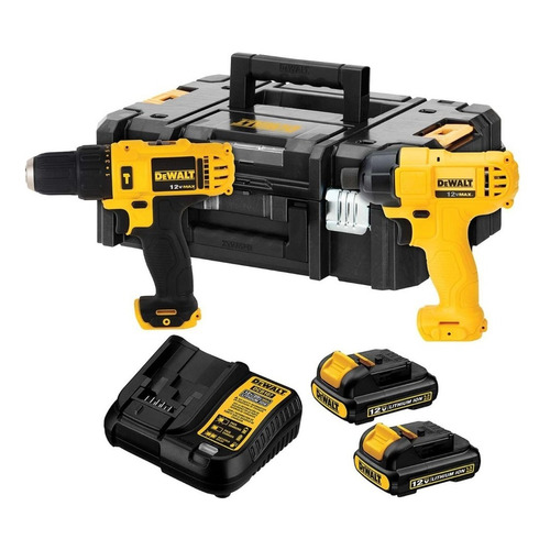 Kit Rotomartillo 3/8 + Atornillador 1/4 Dewalt 12v Dck202c2t Color Amarillo