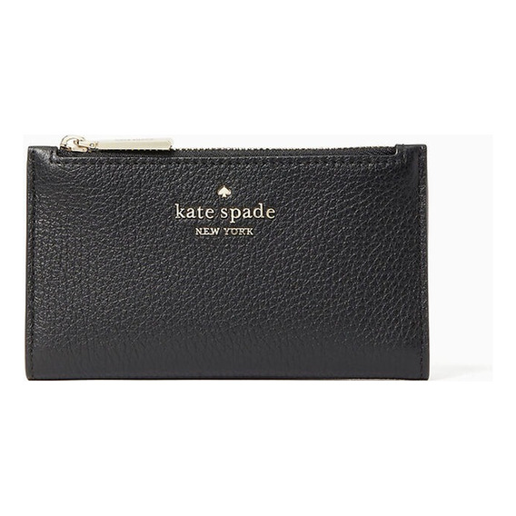 Billetera Kate Spade Wlr00395 Con Diseño Liso Color Negra De Piel Granulada - 7.9cm X 13.9cm X 1.5cm