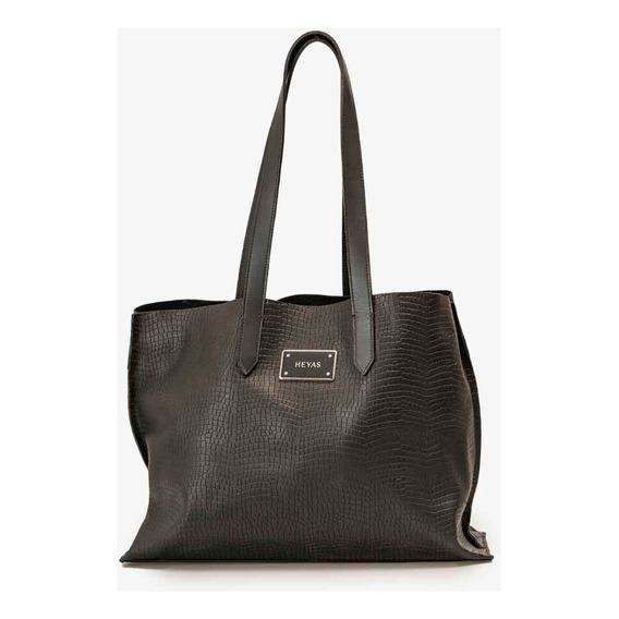 Bolso Tote De Cuero Croco Negro Zeres Mujer Heyas