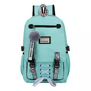 Mochila Escolar Juvenil Impermeable Kawaii Nylon Puerto Usb