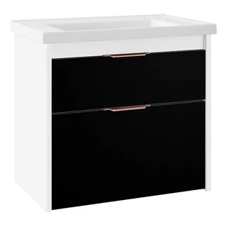 Gabinete Banheiro Tampo Cuba Resina 62cm Vêneto Preto Branco