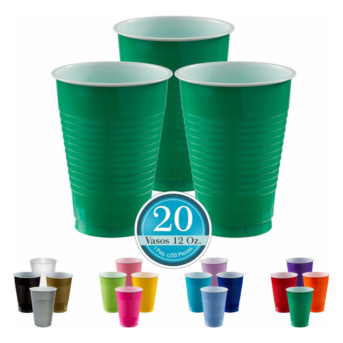 Vaso Desechable Amscan Paq. Con 20 Pzas. Color Verde Bandera