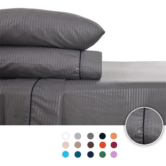 SOFT NATURE Premium Rayadas Juego de sábanas - Pack - 4 - 4 - Queen - Oxford - Rayado - 200 cm - 154 cm - 244 cm - 220 cm - 74 cm - 54 cm - 190 cm - 150 cm - 35 cm