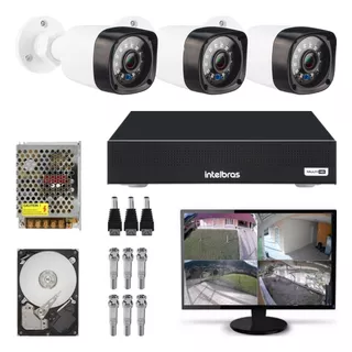 Kit 3 Câmeras Segurança Hd Dvr Intelbras 4ch Monitor 15 Pol