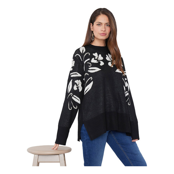 Sweater Mujer Jacquard Lurex Negro Corona