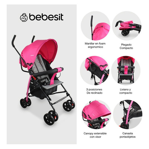 Coche Paseador Bebe Click Bebesit Color Rosa chicle