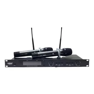 Microfone Uhf Digital Multifrequencia Duplo Uhf Le-913 Cor Preto