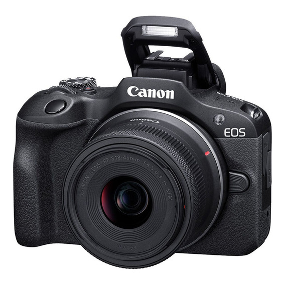 Cámara sin espejo Canon Eos R100 4k APS-c con lente de 18-45 mm, color negro
