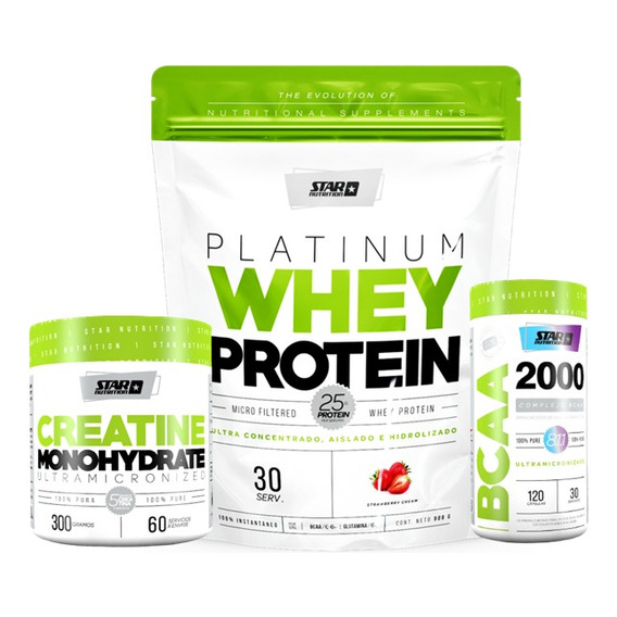 Combo Crecimiento Muscular (whey Protein+creatina+bcaa 2000) Sabor Frutilla