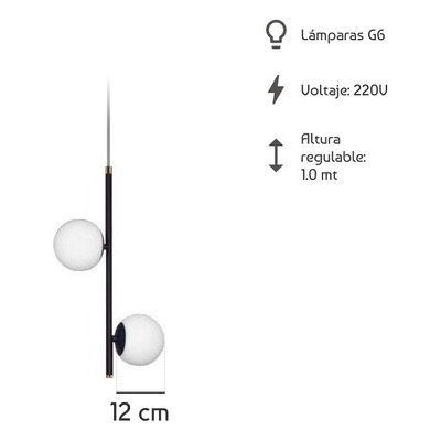 Colgante Texas 2 Luces Negro Globo Opal Apto Led G9 Deco Rd