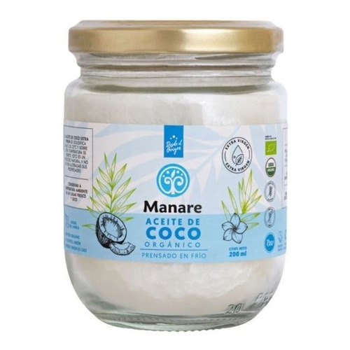 Aceite De Coco Organico 200ml Prensado Al Frio - Manare