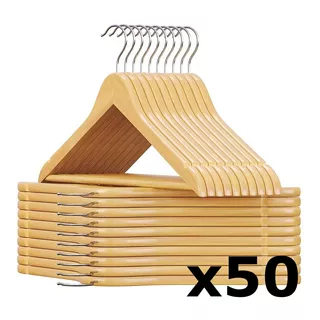 Pack De 50 Perchas De Madera Lustrada Y Barnizada 1° Calidad