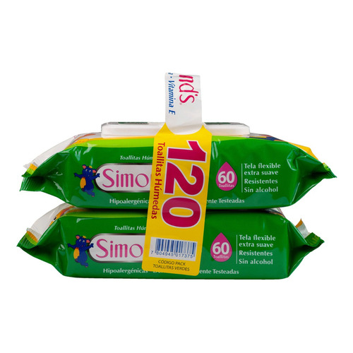 Toalla Humeda Simonds Verde Aloe Pack X2