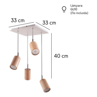Plafon 4 Luces Blanco Madera Frances Apto Led Gu10 Moderno