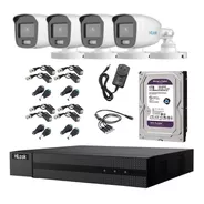 Kit Seguridad Dvr 4ch Hikvision + 4 Camaras 2mp Colorvu +1tb