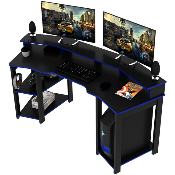 Mesa Escritorio Para Pc Gamer 187 Cm Largo - Repisa - 4167