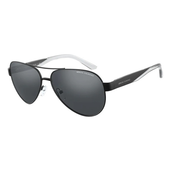 Gafas de sol Armani Exchange Ax2034s 60636g 59, montura negra, color varilla negra con lente de cristal, color espejo, diseño de piloto negro
