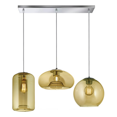 Colgante 3 Luces Desigual Ambar Base 60x10cm Apto Led E27