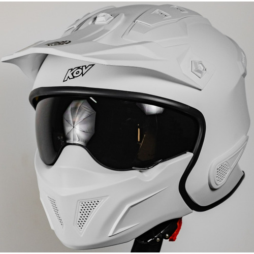 Casco Abierto Para Moto Kov Rock-o Blanco Con Mascara Tamaño del casco S 55-56cm