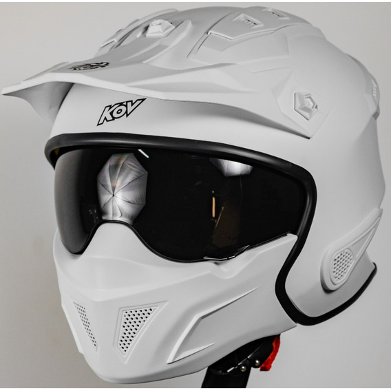 Casco Abierto Para Moto Kov Rock-o Blanco Con Mascara Tamaño del casco L (59-60cm)