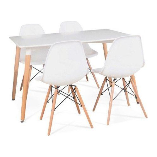 Juego Comedor Eames Mesa Rectangular 120x80 + 4 Sillas Color Blanco Diseño de la tela de las sillas Liso