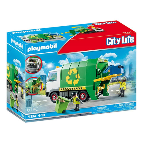 Figura Armable Playmobil City Life Camión De Reciclaje 61 Piezas 3+