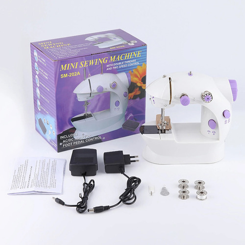 Máquina de coser eléctrica compacta para el hogar con luz nocturna portátil, pedal de pie y mesa de mano para costura recta. Incluye kit de dos puntadas