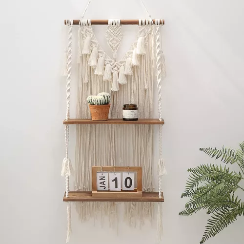 Revistero de macramé bohemio, organizador de diario de libros tejidos a  mano, estante de almacenamiento de toallas, decoración rústica nórdica para  el hogar JAMW Sencillez