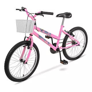 Bicicleta Aro 20 Infantil Menina Criança Bike Mtb C/cesta Cor Rosa-claro