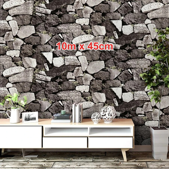 Papel Tapiz Adherible Estilo Piedra Ladrillo Para Pared 10m