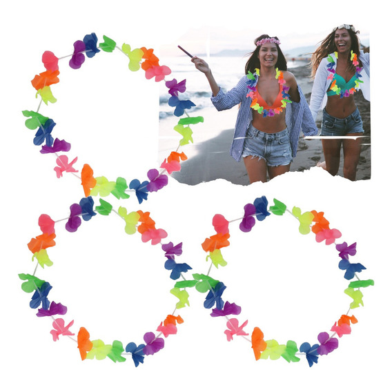 12 Collar Hawaiano Flores Tela Fiesta Batucada Boda Promo