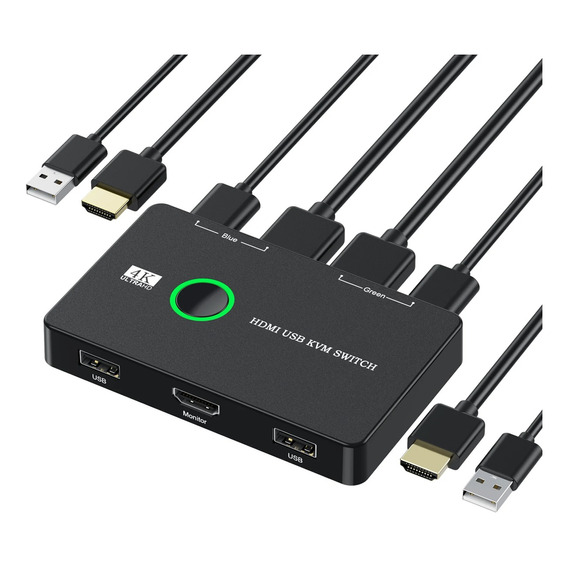 Kvm Switch Conmutador Para 2 Computadoras, Hdmi 4k