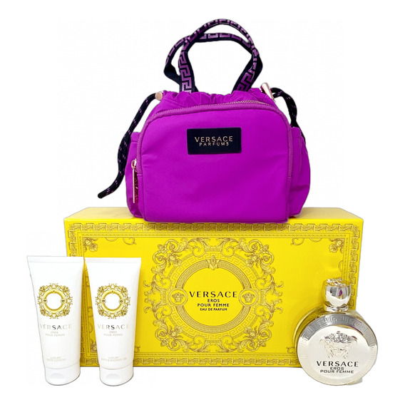 Versace Eros Edp Set De 4 Pz Con Bolso Para Mujer